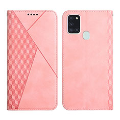 Leather Case Stands Flip Cover Holder Y02X for Samsung Galaxy A21s Rose Gold
