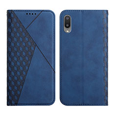 Leather Case Stands Flip Cover Holder Y02X for Samsung Galaxy M02 Blue
