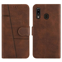 Leather Case Stands Flip Cover Holder Y02X for Samsung Galaxy M10S Brown