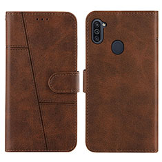 Leather Case Stands Flip Cover Holder Y02X for Samsung Galaxy M11 Brown