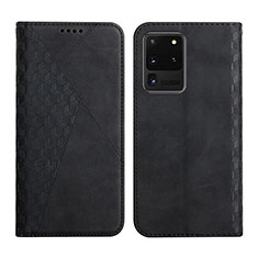 Leather Case Stands Flip Cover Holder Y02X for Samsung Galaxy S20 Ultra 5G Black