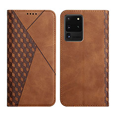 Leather Case Stands Flip Cover Holder Y02X for Samsung Galaxy S20 Ultra 5G Brown