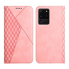 Leather Case Stands Flip Cover Holder Y02X for Samsung Galaxy S20 Ultra Rose Gold