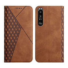Leather Case Stands Flip Cover Holder Y02X for Sony Xperia 1 III Brown