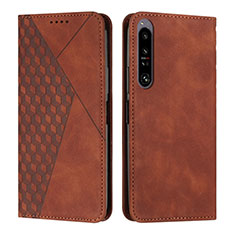 Leather Case Stands Flip Cover Holder Y02X for Sony Xperia 1 IV Brown