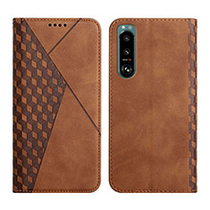 Leather Case Stands Flip Cover Holder Y02X for Sony Xperia 5 III Brown