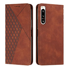 Leather Case Stands Flip Cover Holder Y02X for Sony Xperia 5 IV Brown