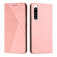 Leather Case Stands Flip Cover Holder Y02X for Sony Xperia 5 IV Rose Gold