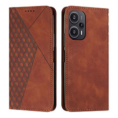 Leather Case Stands Flip Cover Holder Y02X for Xiaomi Poco F5 5G Brown