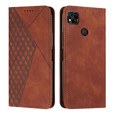 Leather Case Stands Flip Cover Holder Y02X for Xiaomi Redmi 9C Brown