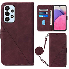 Leather Case Stands Flip Cover Holder Y03B for Samsung Galaxy A23 5G Red Wine