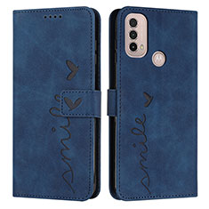 Leather Case Stands Flip Cover Holder Y03X for Motorola Moto E20 Blue