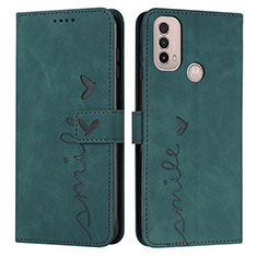 Leather Case Stands Flip Cover Holder Y03X for Motorola Moto E20 Green