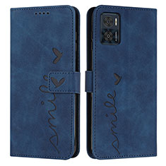 Leather Case Stands Flip Cover Holder Y03X for Motorola Moto E22 Blue