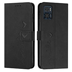 Leather Case Stands Flip Cover Holder Y03X for Motorola Moto E22i Black