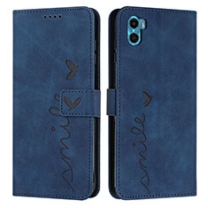 Leather Case Stands Flip Cover Holder Y03X for Motorola Moto E22S Blue