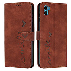 Leather Case Stands Flip Cover Holder Y03X for Motorola Moto E22S Brown