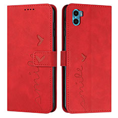 Leather Case Stands Flip Cover Holder Y03X for Motorola Moto E22S Red
