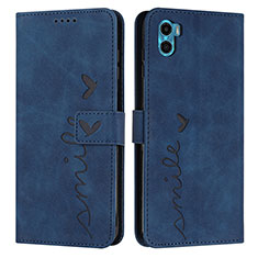 Leather Case Stands Flip Cover Holder Y03X for Motorola Moto E32 India Blue