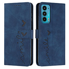 Leather Case Stands Flip Cover Holder Y03X for Motorola Moto Edge 20 5G Blue