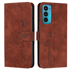 Leather Case Stands Flip Cover Holder Y03X for Motorola Moto Edge 20 5G Brown