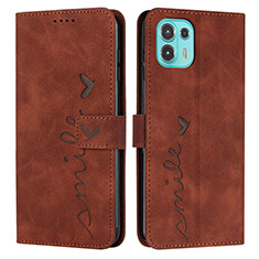 Leather Case Stands Flip Cover Holder Y03X for Motorola Moto Edge 20 Lite 5G Brown