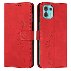 Leather Case Stands Flip Cover Holder Y03X for Motorola Moto Edge 20 Lite 5G Red