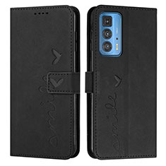 Leather Case Stands Flip Cover Holder Y03X for Motorola Moto Edge 20 Pro 5G Black