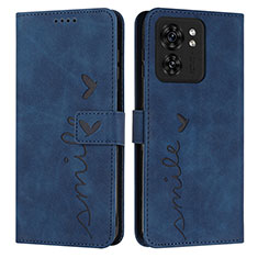Leather Case Stands Flip Cover Holder Y03X for Motorola Moto Edge (2023) 5G Blue