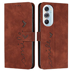 Leather Case Stands Flip Cover Holder Y03X for Motorola Moto Edge 30 Pro 5G Brown