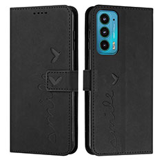 Leather Case Stands Flip Cover Holder Y03X for Motorola Moto Edge Lite 5G Black