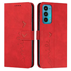 Leather Case Stands Flip Cover Holder Y03X for Motorola Moto Edge Lite 5G Red