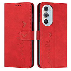 Leather Case Stands Flip Cover Holder Y03X for Motorola Moto Edge Plus (2022) 5G Red