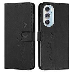 Leather Case Stands Flip Cover Holder Y03X for Motorola Moto Edge X30 5G Black