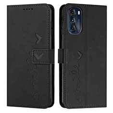 Leather Case Stands Flip Cover Holder Y03X for Motorola Moto G 5G (2022) Black