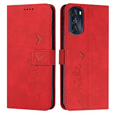 Leather Case Stands Flip Cover Holder Y03X for Motorola Moto G 5G (2022) Red