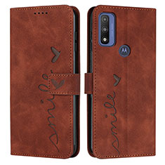 Leather Case Stands Flip Cover Holder Y03X for Motorola Moto G Pure Brown