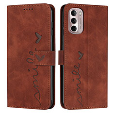 Leather Case Stands Flip Cover Holder Y03X for Motorola Moto G Stylus (2022) 5G Brown