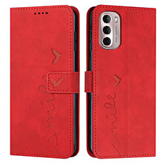 Leather Case Stands Flip Cover Holder Y03X for Motorola Moto G Stylus (2022) 5G Red