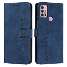 Leather Case Stands Flip Cover Holder Y03X for Motorola Moto G10 Blue
