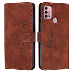 Leather Case Stands Flip Cover Holder Y03X for Motorola Moto G10 Brown