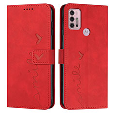 Leather Case Stands Flip Cover Holder Y03X for Motorola Moto G10 Red