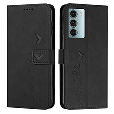 Leather Case Stands Flip Cover Holder Y03X for Motorola Moto G200 5G Black