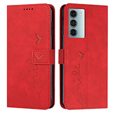 Leather Case Stands Flip Cover Holder Y03X for Motorola Moto G200 5G Red