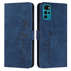 Leather Case Stands Flip Cover Holder Y03X for Motorola Moto G22 Blue