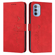 Leather Case Stands Flip Cover Holder Y03X for Motorola Moto G31 Red