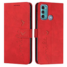 Leather Case Stands Flip Cover Holder Y03X for Motorola Moto G40 Fusion Red