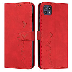 Leather Case Stands Flip Cover Holder Y03X for Motorola Moto G50 5G Red