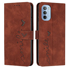 Leather Case Stands Flip Cover Holder Y03X for Motorola Moto G51 5G Brown