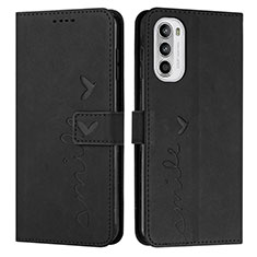 Leather Case Stands Flip Cover Holder Y03X for Motorola MOTO G52 Black